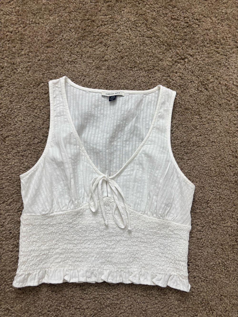 American Eagle Outfitters White Textured Tie-Front Tank Top
